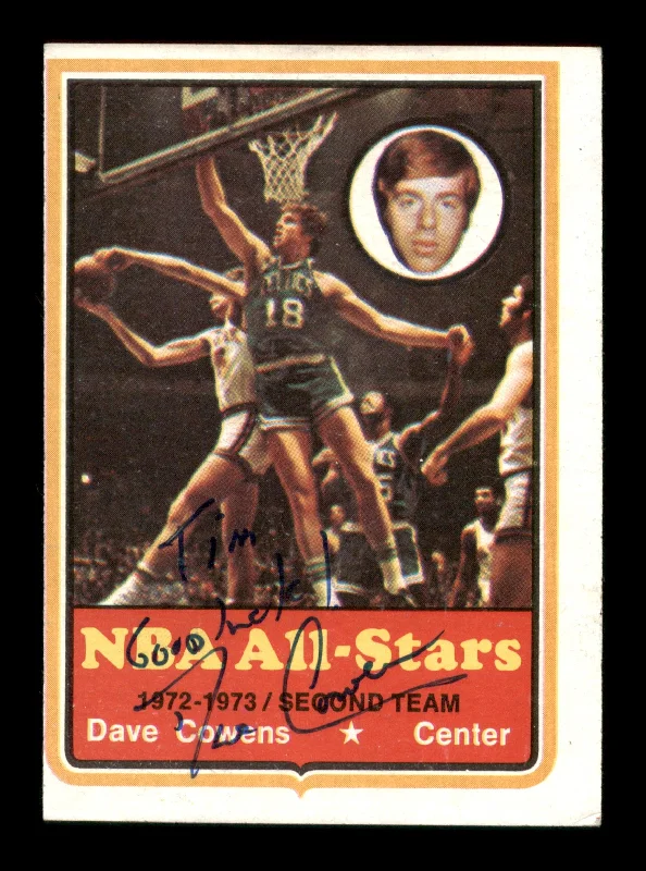 Men's basketball card quality cards -Dave Cowens Autographed 1973-74 Topps Card #40 Boston Celtics "Tim Good Luck" SKU #205349