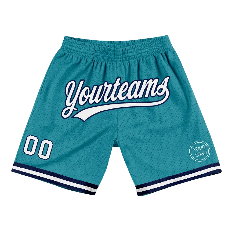 Men's basketball shorts performance-sleek -Custom Teal White-Navy Authentic Throwback Basketball Shorts