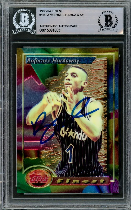 Men's basketball card pro team feature -Anfernee Penny Hardaway Autographed 1993-94 Topps Finest Rookie Card #189 Orlando Magic Beckett BAS #15091603