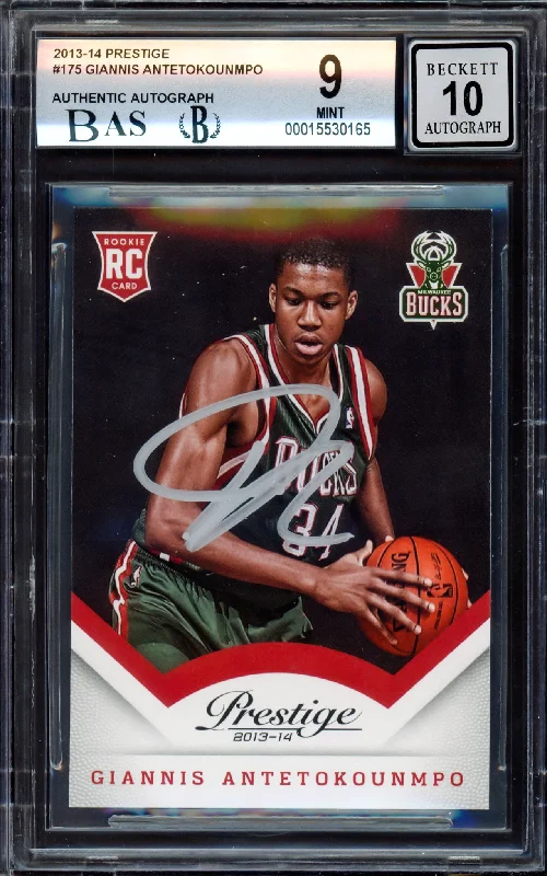 Men's basketball card sport series -Giannis Antetokounmpo Autographed 2013-14 Panini Prestige Rookie Card #175 Milwaukee Bucks BGS 9 Auto Grade Gem Mint 10 Beckett BAS #15530165