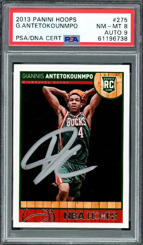 Men's basketball card player sale -Giannis Antetokounmpo Autographed 2013 Panini Hoops Rookie Card #275 Milwaukee Bucks PSA 8 Auto Grade Mint 9 PSA/DNA #61196738