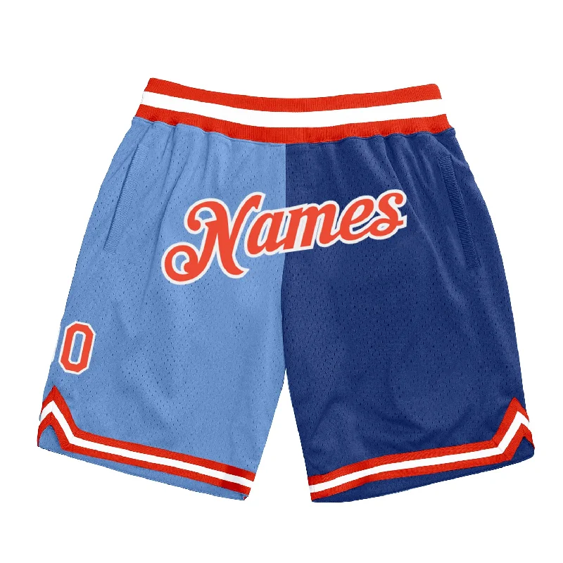 Men's basketball shorts lightweight-bold -Custom Light Blue Orange-Royal Authentic Throwback Split Fashion Basketball Shorts