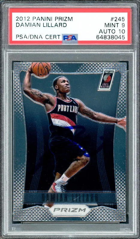 Men's basketball card affordable deals -Damian Lillard Autographed 2012 Panini Prizm Rookie Card #245 Portland Trail Blazers PSA 9 Auto Grade Gem Mint 10 On Card PSA/DNA #64838045