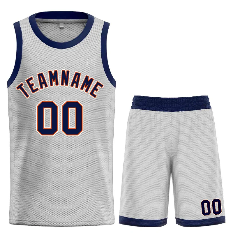 Men's basketball uniform lightweight deal -Custom Gray Navy-Orange Classic Sets Bull Basketball Jersey