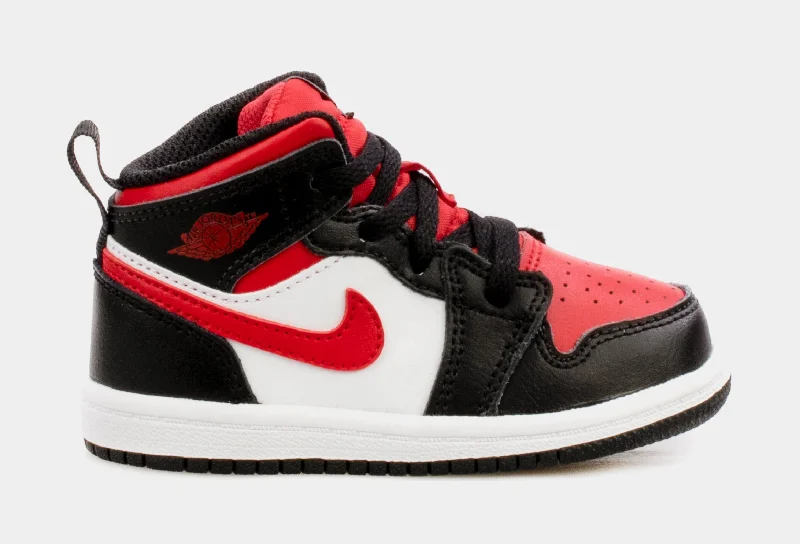 Basketball shoes vibrant -Air Jordan 1 Retro Mid Infant Toddler Lifestyle Shoes (Black/Red)