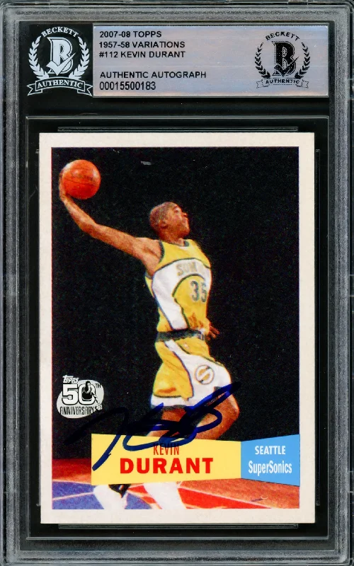 Men's basketball card crew kit -Kevin Durant Autographed 2007-08 Topps 1957-58 Variations Rookie Card #112 Seattle Sonics On Card Beckett BAS #15500183