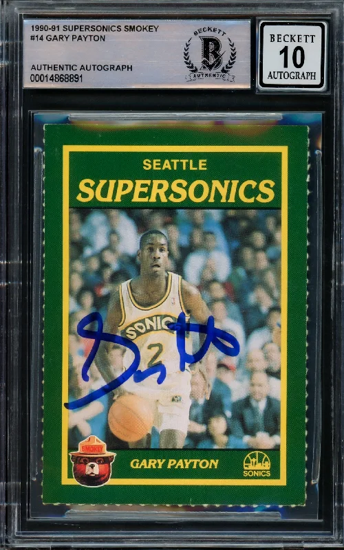 Men's basketball card sleek cards -Gary Payton Autographed 1990-91 Smokey The Bear Rookie Card #14 Seattle Supersonics Auto Grade Gem Mint 10 Beckett BAS #14868891