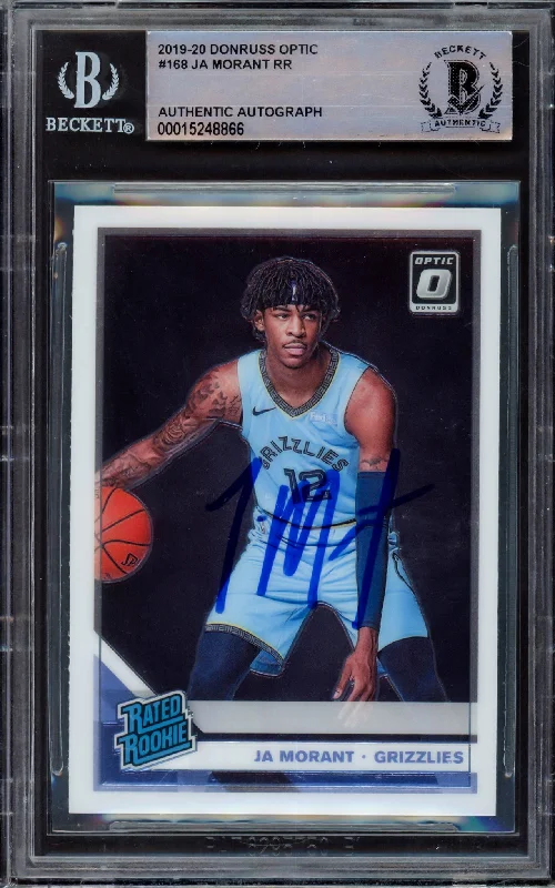 Men's basketball card rare sale -Ja Morant Autographed 2019-20 Donruss Optic Rookie Card #168 Memphis Grizzlies Beckett BAS #15248866