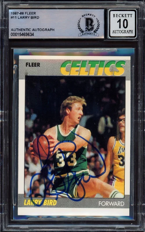 Men's basketball card rookie edition -Larry Bird Autographed 1987-88 Fleer Card #11 Boston Celtics Auto Grade Gem Mint 10 Beckett BAS #15469634