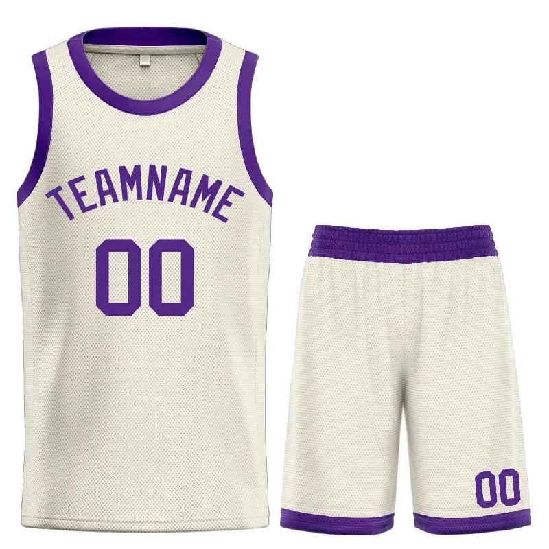 Men's basketball uniform performance offer -Custom Cream Purple Classic Sets Bull Basketball Jersey