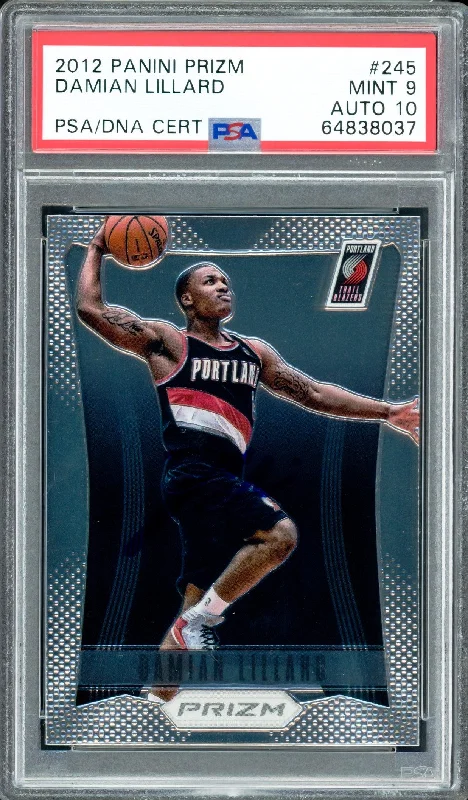 Men's basketball card professional grade -Damian Lillard Autographed 2012 Panini Prizm Rookie Card #245 Portland Trail Blazers PSA 9 Auto Grade Gem Mint 10 On Card PSA/DNA #64838037