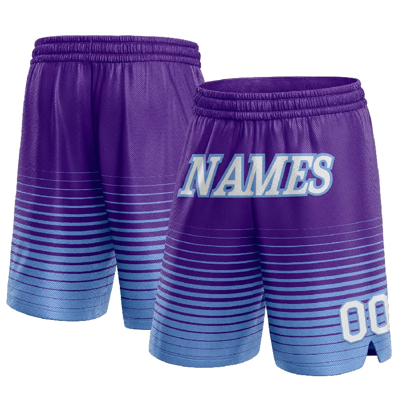 Men's basketball shorts hybrid -Custom Purple White-Light Blue Pinstripe Fade Fashion Authentic Basketball Shorts