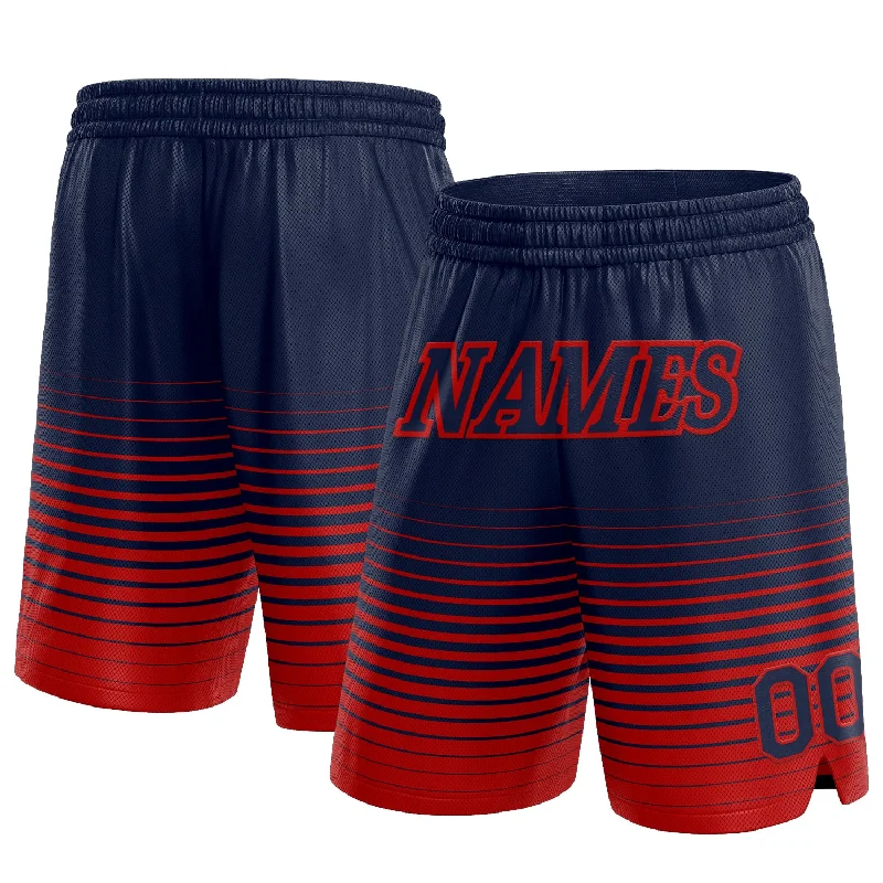 Men's basketball shorts hybrid-fit -Custom Navy Red Pinstripe Fade Fashion Authentic Basketball Shorts