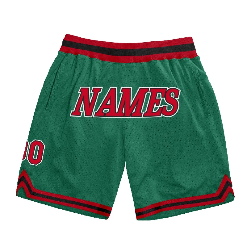 Men's basketball shorts moisture-urban -Custom Kelly Green Red-Black Authentic Throwback Basketball Shorts