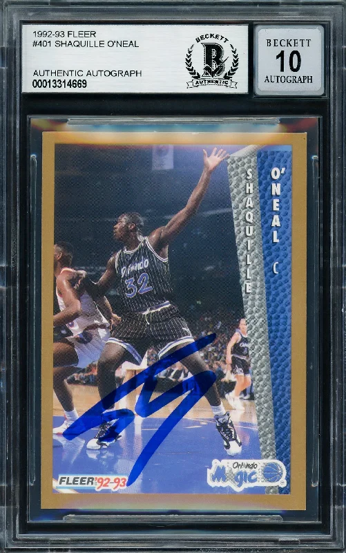 Men's basketball card signed edition -Shaquille Shaq O'Neal Autographed 1992-93 Fleer Rookie Card #401 Orlando Magic Auto Grade Gem Mint 10 Beckett BAS Stock #211328