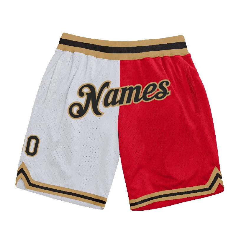 Men's basketball shorts stretch-rugged -Custom White Black-Red Authentic Throwback Split Fashion Basketball Shorts