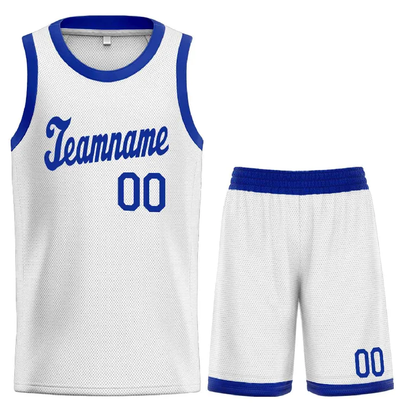 Men's basketball uniform top brands -Custom White Royal Classic Sets Sports Uniform Basketball Jersey