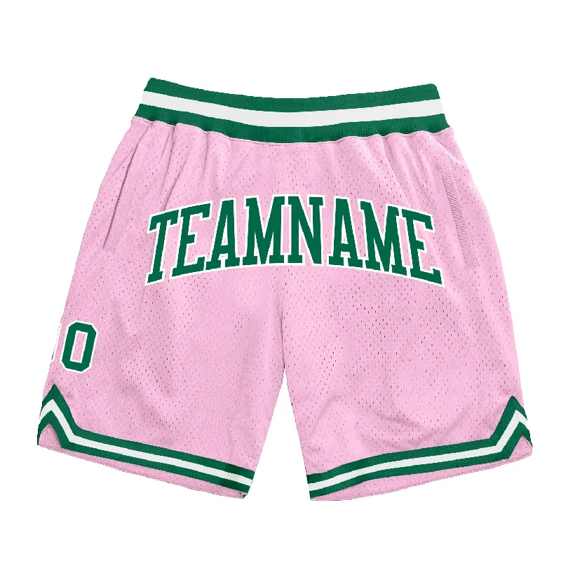 Men's basketball shorts stretch-pro -Custom Light Pink Kelly Green-White Authentic Throwback Basketball Shorts