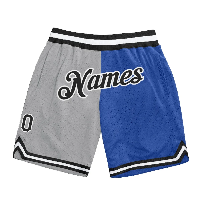 Men's basketball shorts relaxed-elite -Custom Gray Black-Blue Authentic Throwback Split Fashion Basketball Shorts