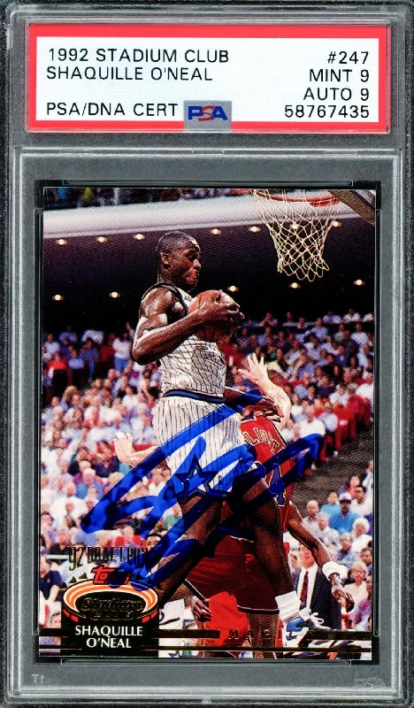 Men's basketball card holographic print -Shaquille "Shaq" O'Neal Autographed 1992 Stadium Rookie Card #247 Orlando Magic PSA 9 Auto Grade Mint 9 PSA/DNA #58767435