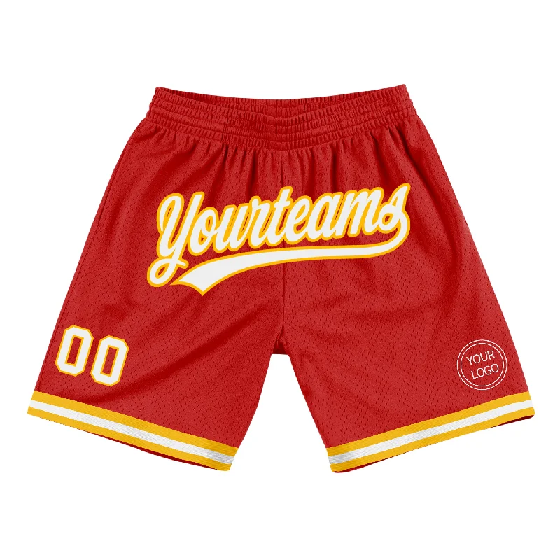 Men's basketball shorts dynamic-pro -Custom Red White-Gold Authentic Throwback Basketball Shorts