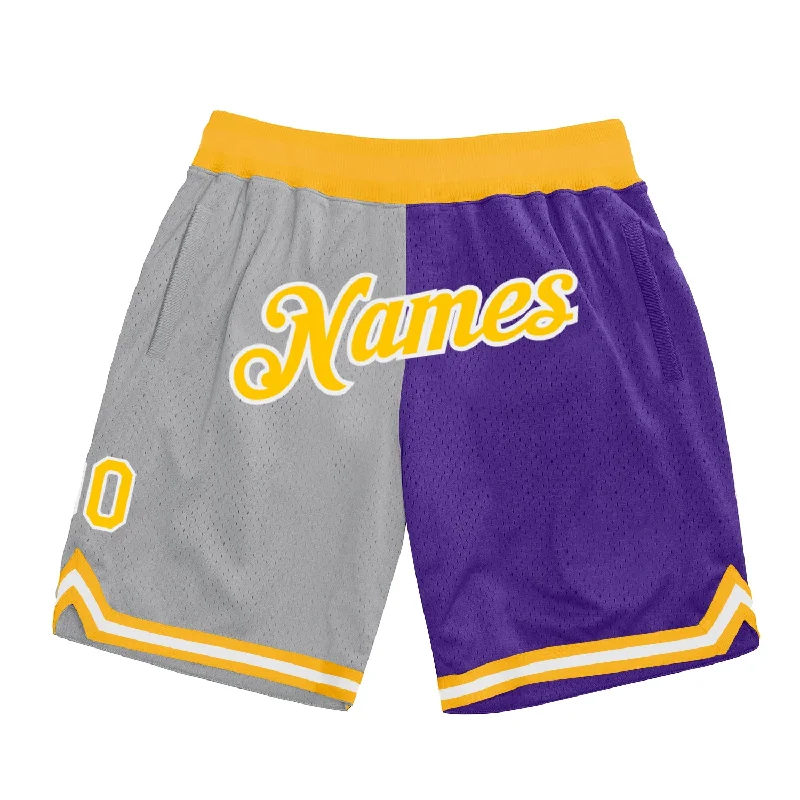 Men's basketball shorts lightweight-elite -Custom Gray Gold-Purple Authentic Throwback Split Fashion Basketball Shorts