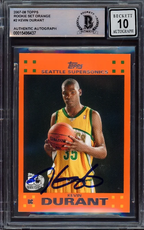 Men's basketball card team special -Kevin Durant Autographed 2007 Topps Orange Rookie Card #2 Seattle Sonics Auto Grade Gem Mint 10 On Card Signature Beckett BAS #15496437