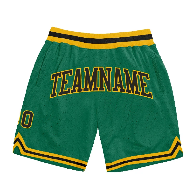 Men's basketball shorts rugged-pro -Custom Kelly Green Black-Gold Authentic Throwback Basketball Shorts