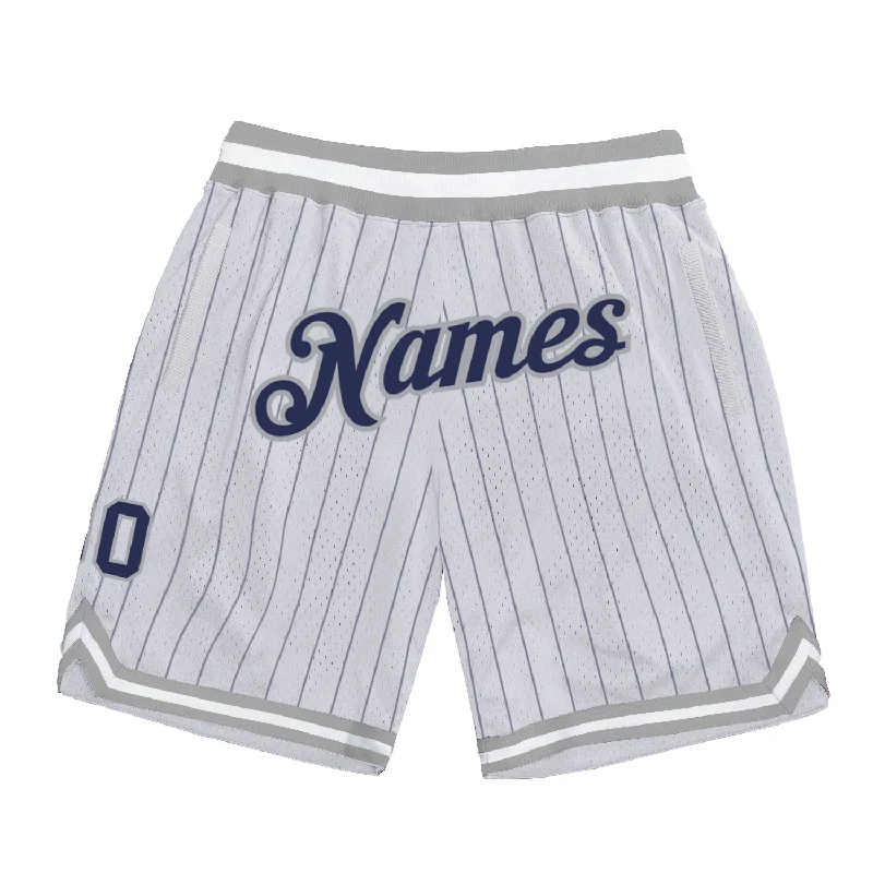 Men's basketball shorts durable-team -Custom White Navy Pinstripe Navy-Gray Authentic Basketball Shorts