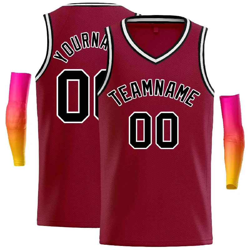 Men's basketball uniform pro fit -Custom Maroon Black-White Classic Tops Men Casual Basketball Jersey