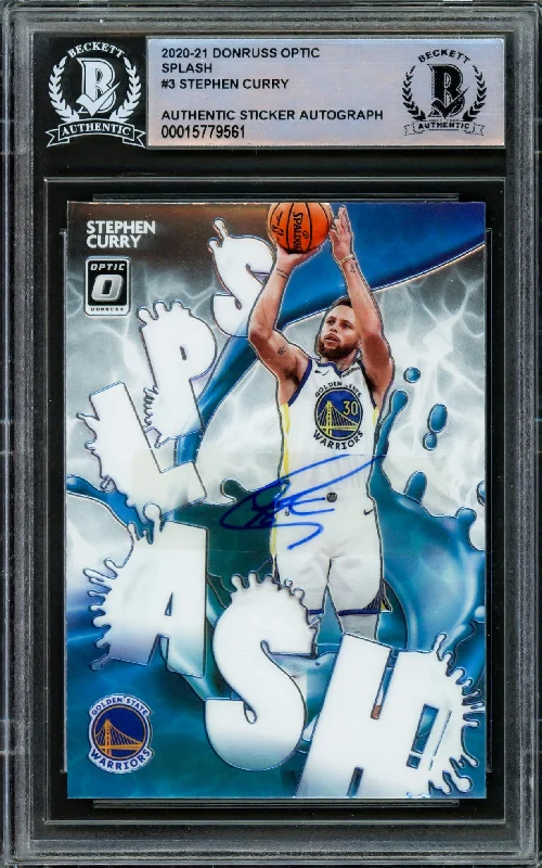 Men's basketball card athlete cards -Stephen Curry Autographed 2020-21 Donruss Optic Splash Card #3 Golden State Warriors Beckett BAS Stock #216854