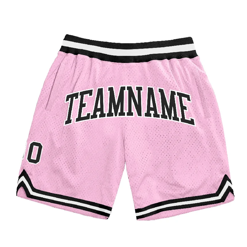 Men's basketball shorts sweat-sleek -Custom Light Pink Black-White Authentic Throwback Basketball Shorts