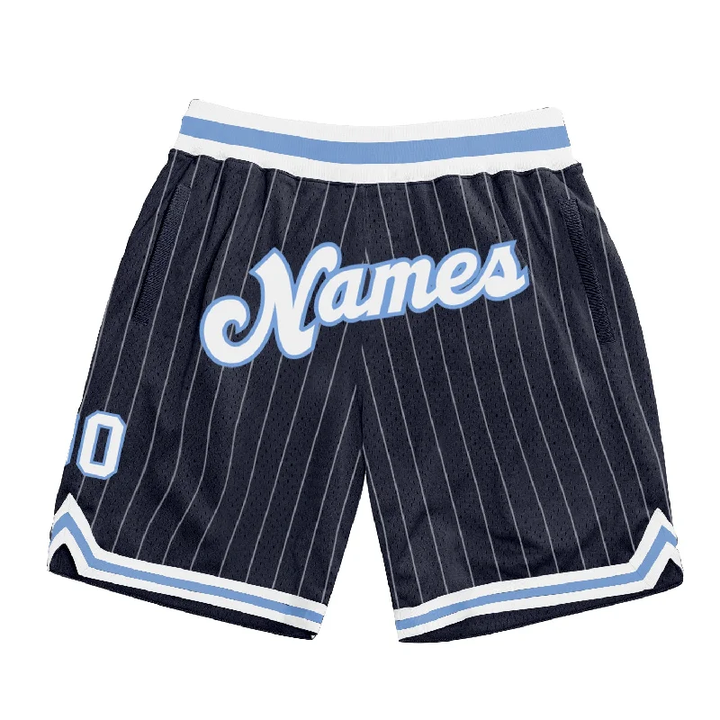 Men's basketball shorts quick-pro -Custom Navy White Pinstripe White-Light Blue Authentic Basketball Shorts