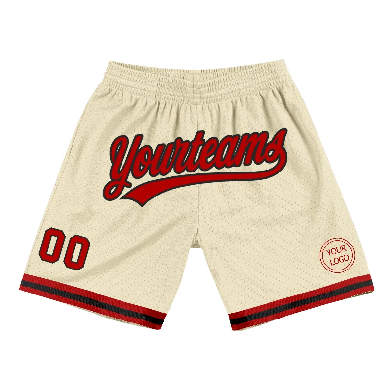 Men's basketball shorts breathable-rugged -Custom Cream Red-Black Authentic Throwback Basketball Shorts