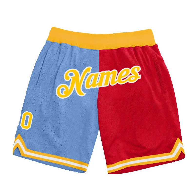 Men's basketball shorts dynamic-urban -Custom Light Blue Gold-Red Authentic Throwback Split Fashion Basketball Shorts