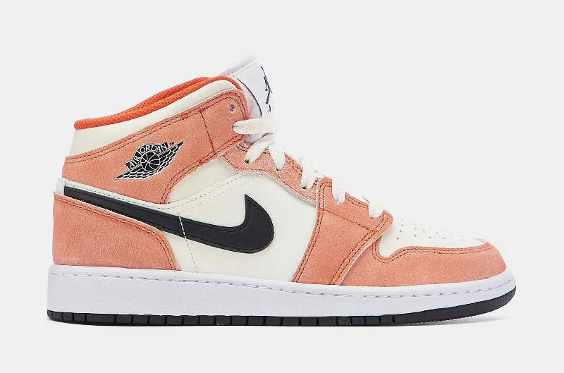 Basketball shoes durable-cushion -Air Jordan 1 Retro Mid Grade School Lifestyle Shoes (Orange/White)