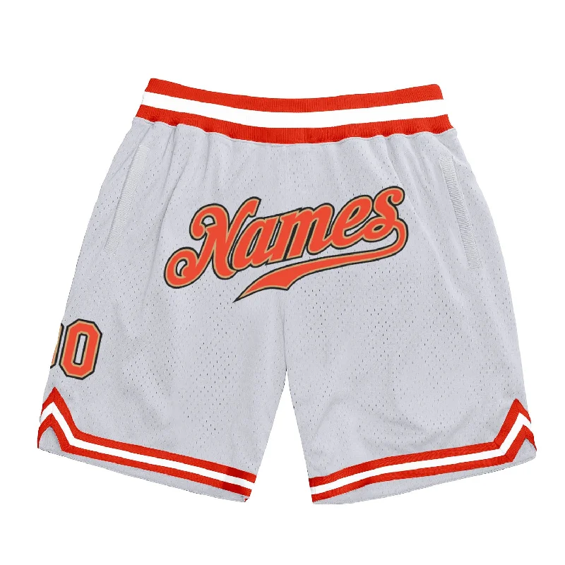 Men's basketball shorts stretch-rugged -Custom White Orange-Old Gold Authentic Throwback Basketball Shorts