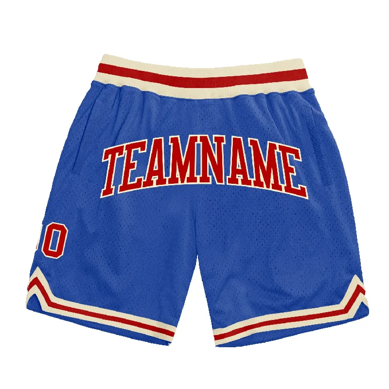 Men's basketball shorts lightweight-pro -Custom Blue Red-Cream Authentic Throwback Basketball Shorts