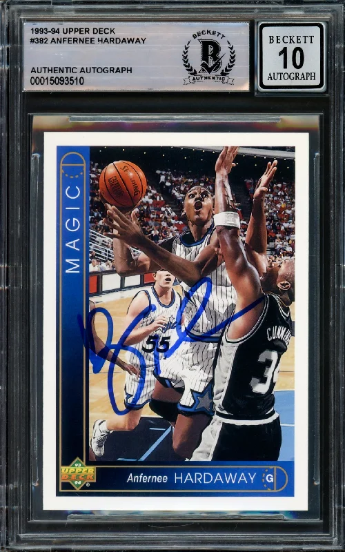 Men's basketball card sturdy material -Anfernee Hardaway Autographed 1993-94 Upper Deck Rookie Card #382 Orlando Magic Auto Grade Gem Mint 10 Beckett BAS Stock #211053