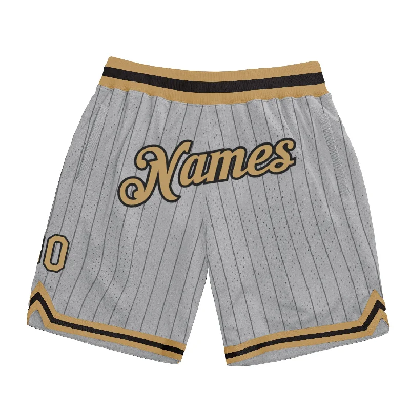 Men's basketball shorts bold-elite -Custom Gray Black Pinstripe Old Gold-Black Authentic Basketball Shorts