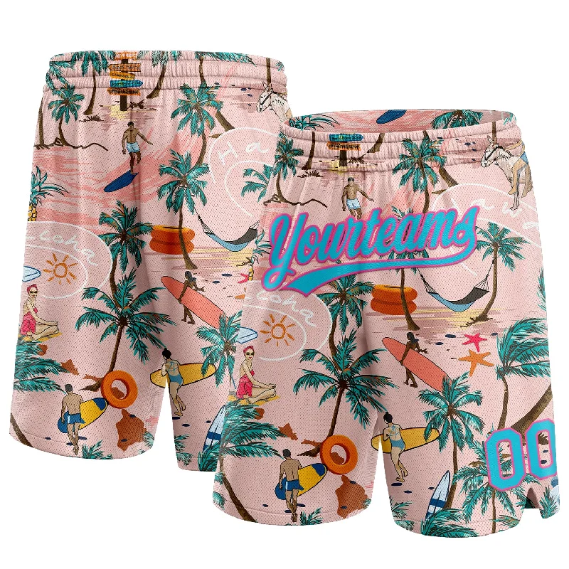 Men's basketball shorts pro-urban -Custom Light Pink Lakes Blue-Pink 3D Pattern Beach Hawaii Holiday Style Authentic Basketball Shorts