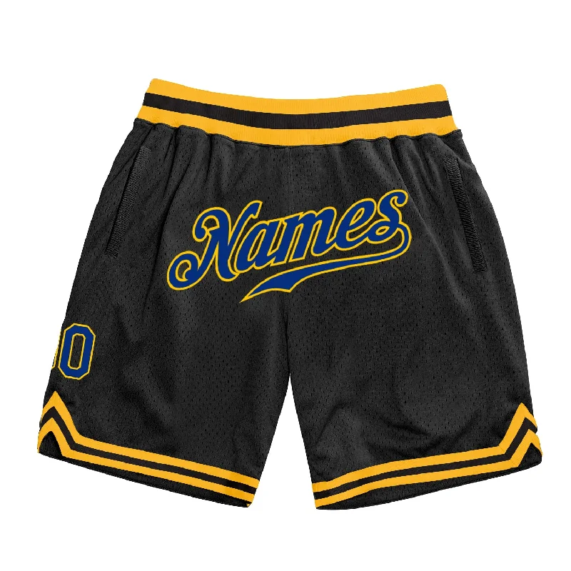 Men's basketball shorts sleek-urban -Custom Black Royal-Gold Authentic Throwback Basketball Shorts