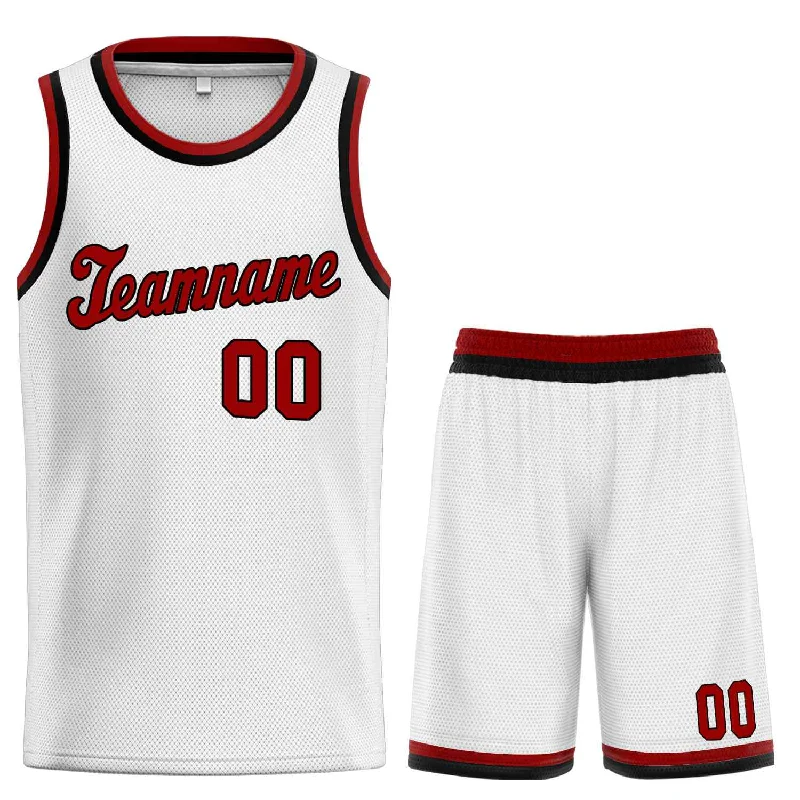 Men's basketball uniform matching set -Custom White Maroon-Black Classic Sets Sports Uniform Basketball Jersey