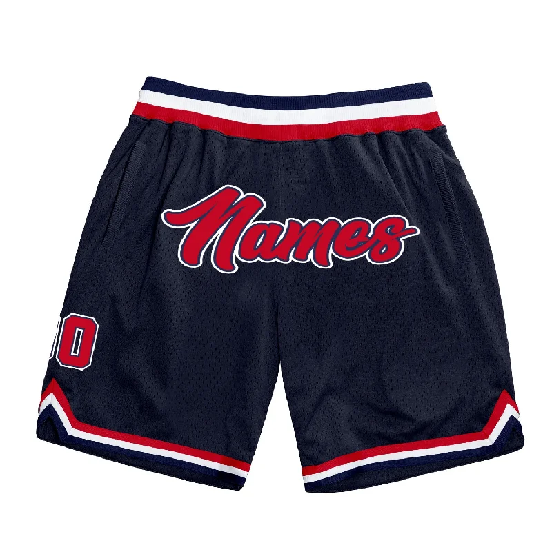 Men's basketball shorts pro-rugged -Custom Navy Red-White Authentic Throwback Basketball Shorts