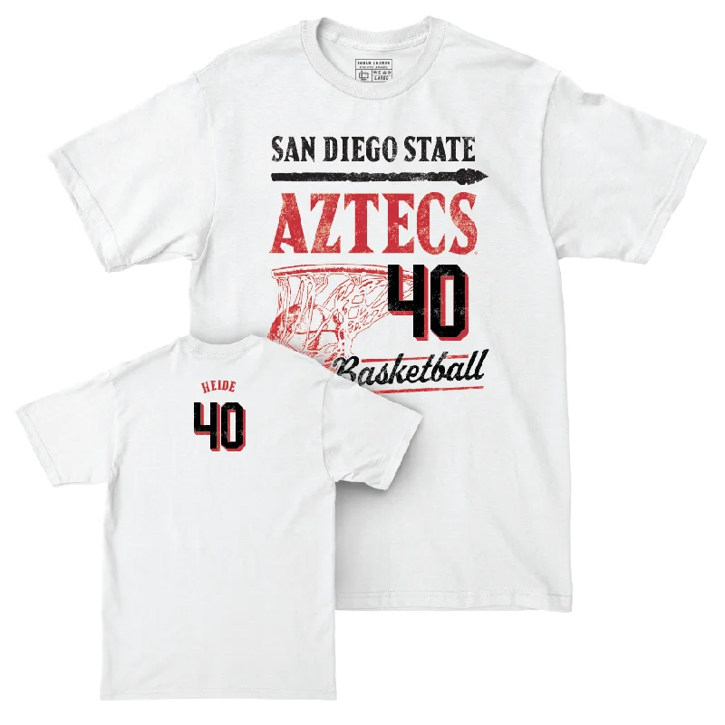 Men's basketball T-shirt sport tops -SDSU Men's Basketball White Hardwood Comfort Colors Tee - Miles Heide #40