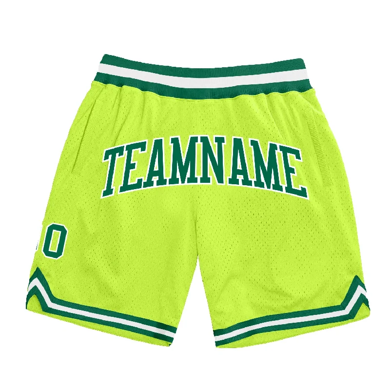 Men's basketball shorts sleek-urban -Custom Neon Green Kelly Green-White Authentic Throwback Basketball Shorts