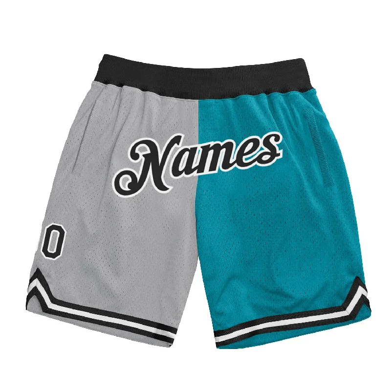 Men's basketball shorts bold-hybrid -Custom Gray Black-Teal Authentic Throwback Split Fashion Basketball Shorts