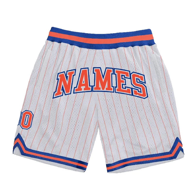 Men's basketball shorts performance-team -Custom White Orange Pinstripe Orange-Royal Authentic Basketball Shorts