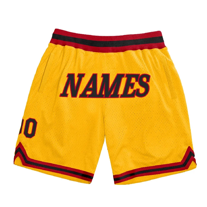 Men's basketball shorts lightweight-pro -Custom Gold Black-Red Authentic Throwback Basketball Shorts