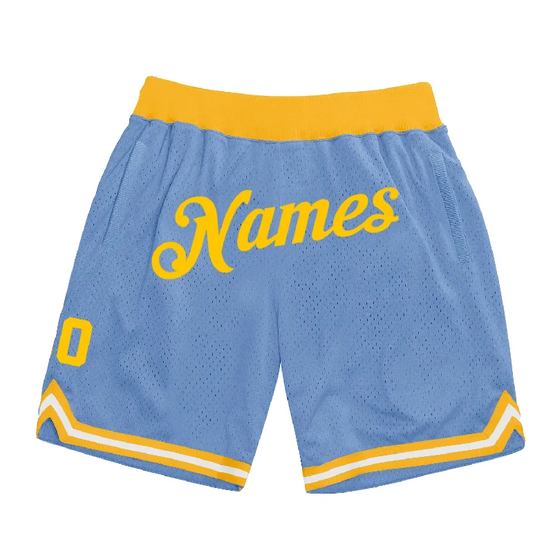 Men's basketball shorts sleek-dynamic -Custom Light Blue Gold Authentic Throwback Basketball Shorts